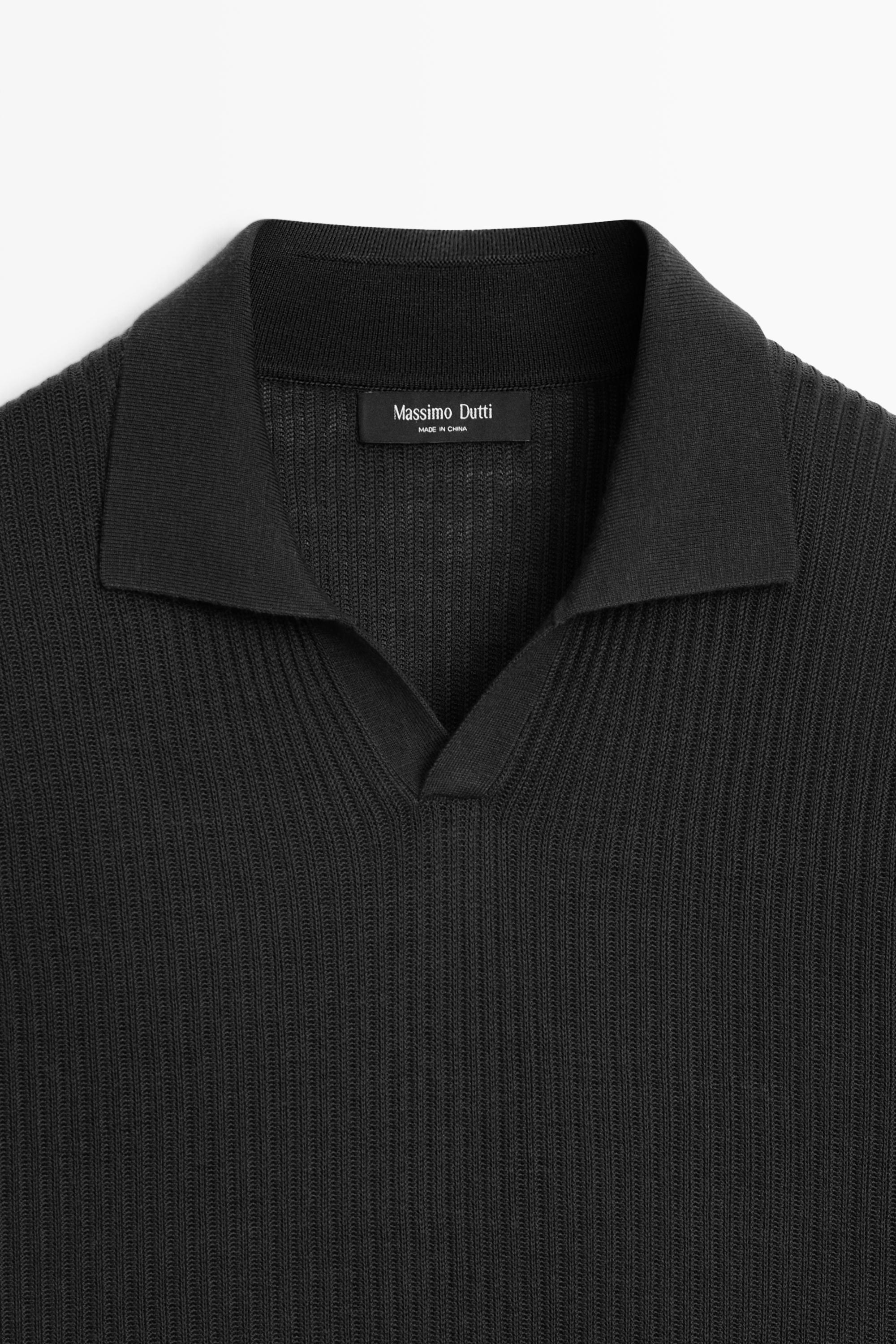 Wool blend short sleeve knit polo